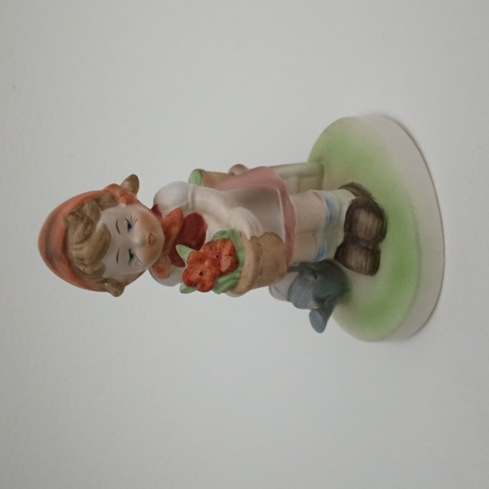 VTG Flambro Girl With A Flower Pot Porcelain Figurine